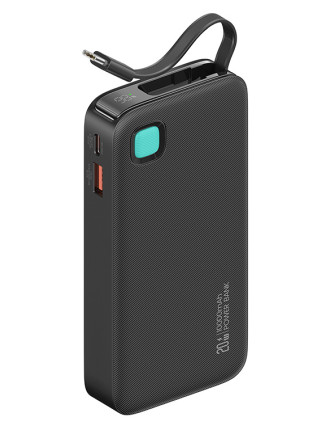 USAMS power bank CD224 με καλώδιο USB-C, 2x θύρες εξόδου, 10000mAh, 20W, μαύρο