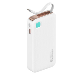 USAMS power bank CD224 με καλώδιο USB-C, 2x θύρες εξόδου, 10000mAh, 20W, λευκό