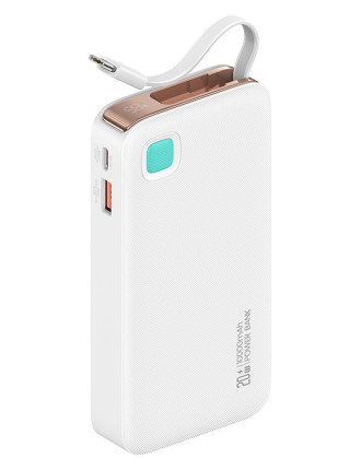 USAMS power bank CD224 με καλώδιο USB-C, 2x θύρες εξόδου, 10000mAh, 20W, λευκό