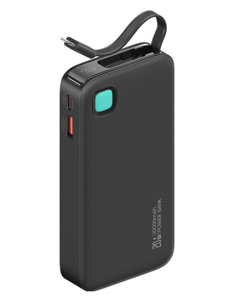 USAMS power bank CD225 με καλώδιο Lightning, 2x θύρες εξόδου, 10000mAh, 20W, μαύρο