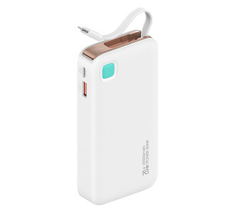 USAMS power bank CD225 με καλώδιο Lightning, 2x θύρες εξόδου, 10000mAh, 20W, λευκό