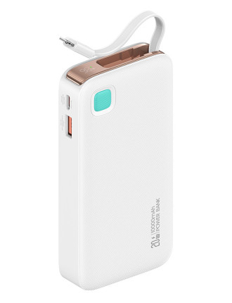 USAMS power bank CD225 με καλώδιο Lightning, 2x θύρες εξόδου, 10000mAh, 20W, λευκό