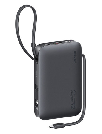 USAMS power bank CD228 με 2x καλώδια, 2x θύρες εξόδου, 10000mAh, 20W, γκρι