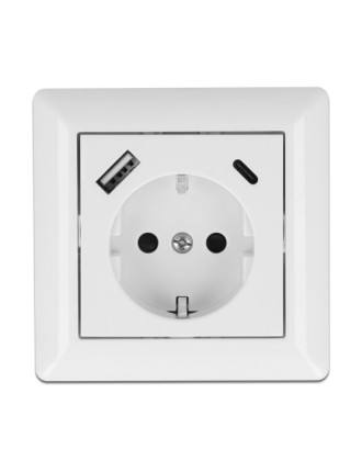 DELOCK πρίζα τοίχου 11489 με θύρες φόρτισης USB & USB Type-C 3.4A, λευκή