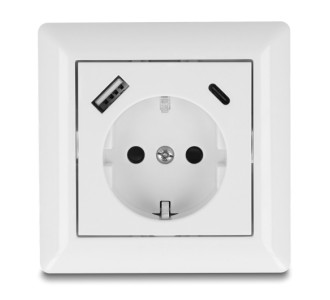 DELOCK πρίζα τοίχου 11499 με θύρες φόρτισης USB & USB-C, 18W PD, λευκή