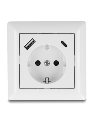 DELOCK πρίζα τοίχου 11499 με θύρες φόρτισης USB & USB-C, 18W PD, λευκή