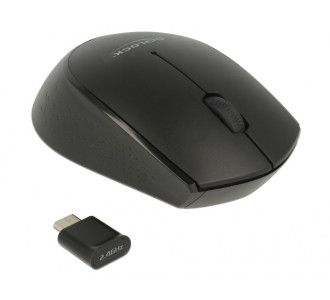 DELOCK ασύρματο ποντίκι 12526, Οπτικό, USB-C receiver, 3-button, μαύρο