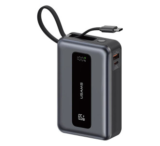 USAMS power bank CD243 με καλώδιο USB-C, 2x θύρες εξόδου, 20000mAh, 65W, γκρι
