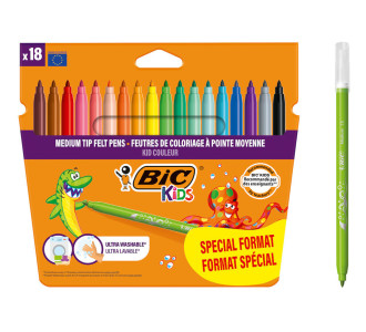 BIC σετ χρωματιστών μαρκαδόρων Kid Couleur, ultra washable, 18τμχ BIC σετ χρωματιστών μαρκαδόρων Kid Couleur, ultra washable, 18τμχ
