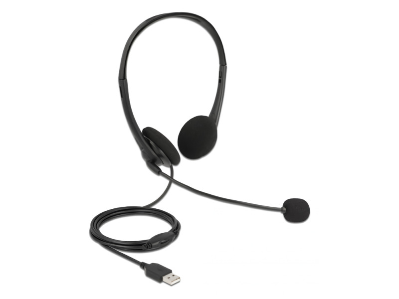 DELOCK headphones με μικρόφωνο 27179, stereo, USB, volume control, μαύρα