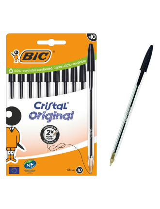 BIC στυλό διαρκείας ballpoint Cristal Original, 1.0mm μύτη, μαύρο, 10τμχ