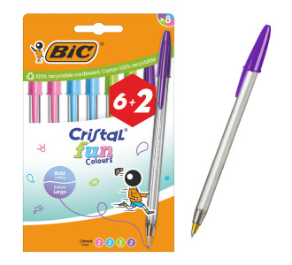 BIC στυλό διαρκείας ballpoint Cristal Fun Colours, 1.6mm μύτη, διάφορα χρώματα, 8τμχ
