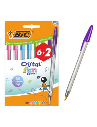 BIC στυλό διαρκείας ballpoint Cristal Fun Colours, 1.6mm μύτη, διάφορα χρώματα, 8τμχ