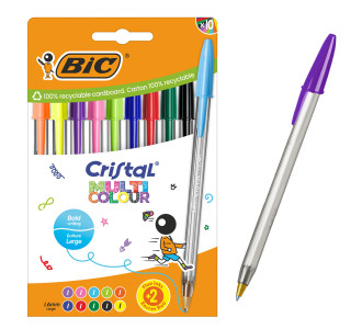 BIC στυλό διαρκείας ballpoint Cristal Multicolour, 1.6mm μύτη, διάφορα χρώματα, 10τμχ
