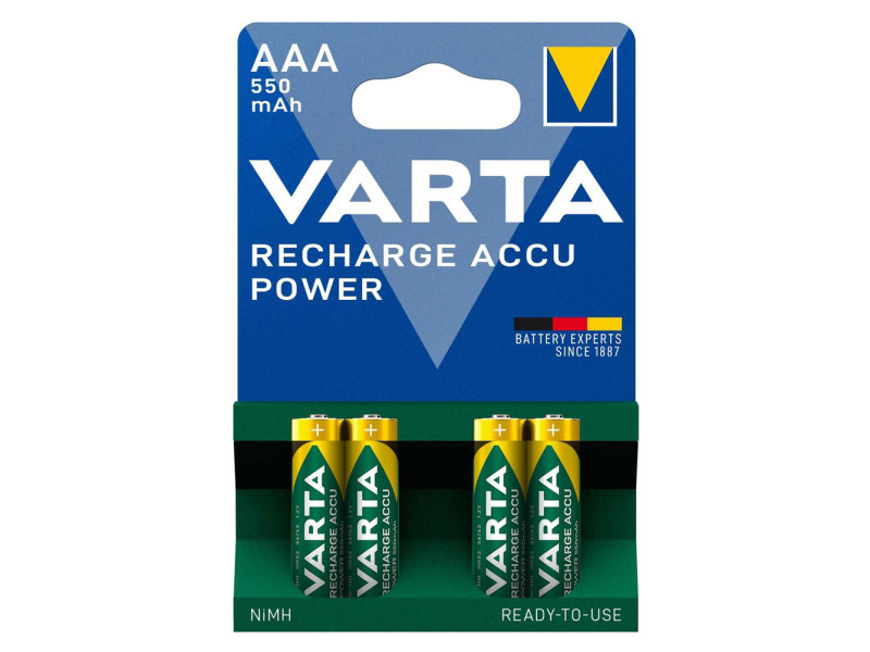 VARTA επαναφορτιζόμενες μπαταρίες λιθίου, AAA, 550mAh, 1.2V, 4τμχ