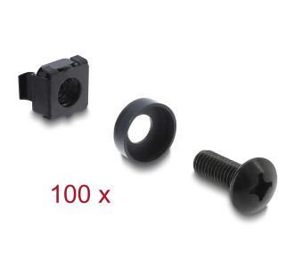 DELOCK σετ βίδες με παξιμάδια 42434 για rack, M6/16mm, μαύρο, 100τμχ