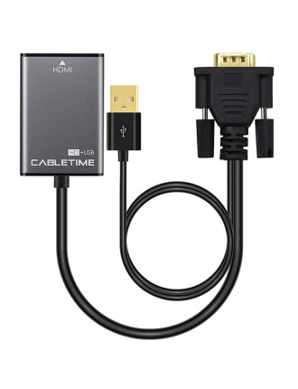 CABLETIME αντάπτορας HDMI σε VGA CT-VGAH με USB, 1080p, 0.15m, μαύρος