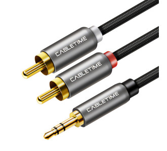 CABLETIME καλώδιο ήχου 3.5mm σε 2x RCA CT-P12G, 3m, μαύρο