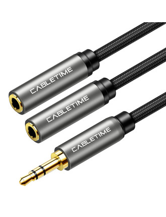 CABLETIME καλώδιο ήχου 3.5mm σε 2x 3.5mm CT-P12G, 3-pole, 20cm, μαύρο