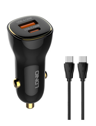 LDNIO φορτιστής αυτοκινήτου C103 με καλώδιο USB-C, USB/USB-C, 60W, μαύρος