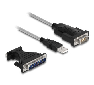 DELOCK καλώδιο USB σε RS-232 DB9 61314 με αντάπτορα DB25, 1.8m, μαύρο