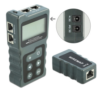 DELOCK tester καλωδίων με οθόνη 63110, RJ45, PoE, DC, γκρι