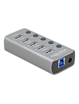 DELOCK USB hub 63262 με διακόπτες, 5x θυρών, 5Gbps, 2.4A, γκρι DELOCK USB hub 63262 με διακόπτες, 5x θυρών, 5Gbps, 2.4A, γκρι