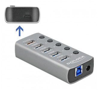 DELOCK USB hub 63263 με διακόπτες, 6x θυρών, 5Gbps, 12V/2.25A PD, γκρι DELOCK USB hub 63263 με διακόπτες, 6x θυρών, 5Gbps, 12V/2.25A PD, γκρι