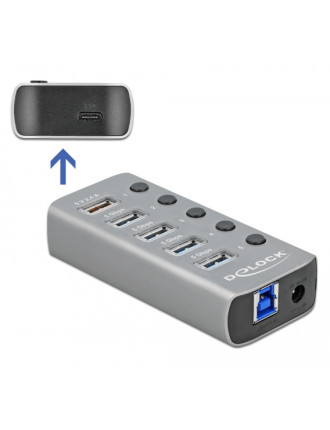 DELOCK USB hub 63263 με διακόπτες, 6x θυρών, 5Gbps, 12V/2.25A PD, γκρι DELOCK USB hub 63263 με διακόπτες, 6x θυρών, 5Gbps, 12V/2.25A PD, γκρι