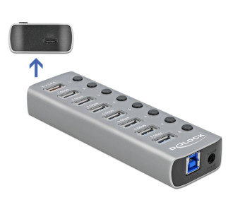 DELOCK USB hub 63264 με διακόπτες, 9x θυρών, 5Gbps, 12V/2.25A PD, γκρι DELOCK USB hub 63264 με διακόπτες, 9x θυρών, 5Gbps, 12V/2.25A PD, γκρι