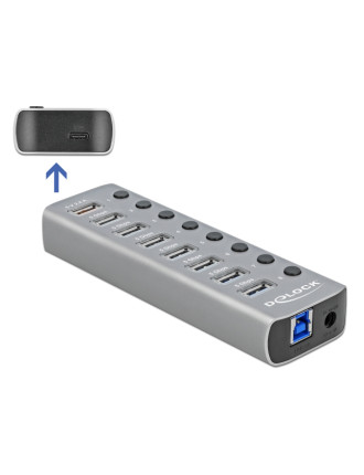 DELOCK USB hub 63264 με διακόπτες, 9x θυρών, 5Gbps, 12V/2.25A PD, γκρι
