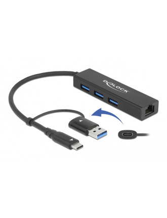 DELOCK docking station 64149, 4 θυρών, USB & USB-C σύνδεση, μαύρο