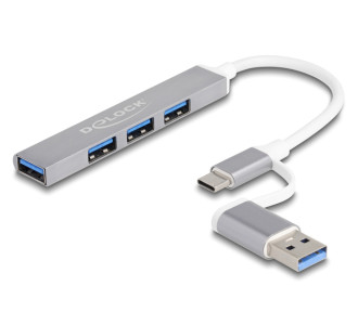 DELOCK USB hub 64214, 4x θυρών, 5Gbps, USB & USB-C σύνδεση, γκρι DELOCK USB hub 64214, 4x θυρών, 5Gbps, USB & USB-C σύνδεση, γκρι