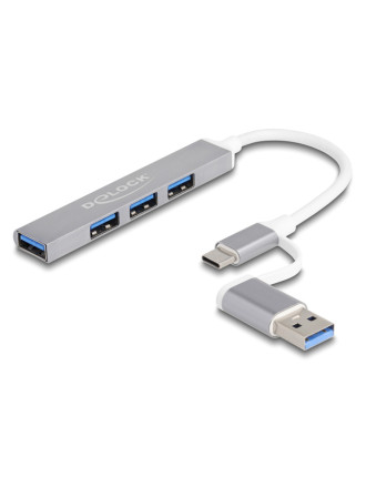 DELOCK USB hub 64214, 4x θυρών, 5Gbps, USB & USB-C σύνδεση, γκρι DELOCK USB hub 64214, 4x θυρών, 5Gbps, USB & USB-C σύνδεση, γκρι