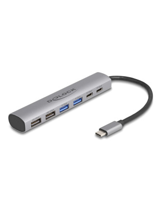 DELOCK USB hub 64232, 6x θυρών, 10Gbps, USB-C σύνδεση, γκρι