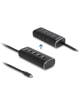 DELOCK USB hub 64233 με διακόπτες, 4 θυρών, 10Gbps, USB-C σύνδεση, μαύρο DELOCK USB hub 64233 με διακόπτες, 4 θυρών, 10Gbps, USB-C σύνδεση, μαύρο
