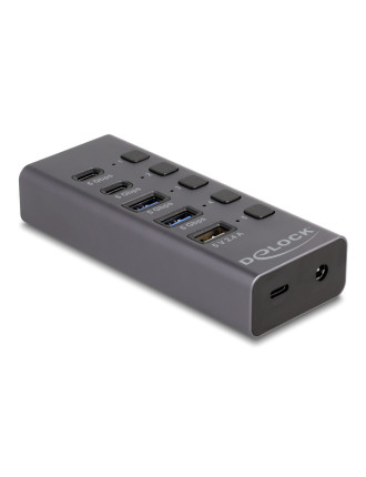 DELOCK USB hub 64248 με διακόπτες, 5x θυρών, 5Gbps, USB/USB-C σύνδεση, γκρι