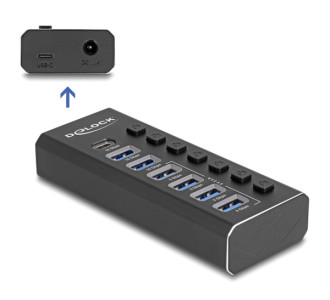 DELOCK USB hub 64326 με διακόπτες, 7x θυρών, 10Gbps, USB/USB-C σύνδεση, μαύρο DELOCK USB hub 64326 με διακόπτες, 7x θυρών, 10Gbps, USB/USB-C σύνδεση, μαύρο