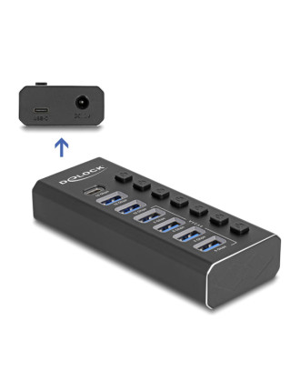 DELOCK USB hub 64326 με διακόπτες, 7x θυρών, 10Gbps, USB/USB-C σύνδεση, μαύρο DELOCK USB hub 64326 με διακόπτες, 7x θυρών, 10Gbps, USB/USB-C σύνδεση, μαύρο