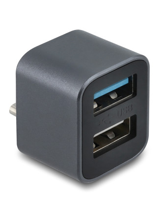 DELOCK mini USB hub 64359, 2x θυρών, USB 3.2, 10Gbps, USB-C σύνδεση, γκρι