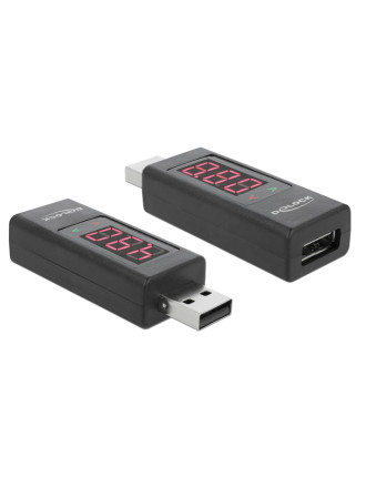 DELOCK αντάπτορας USB 65569 με οθόνη ένδειξης V/A, έως 5V/4A, μαύρος