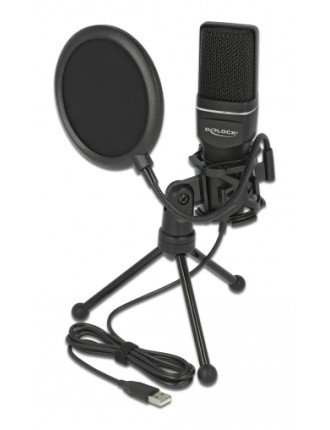 DELOCK Mικρόφωνο studio με pop φίλτρο & αντιανέμιο 66331, πυκνωτικό, USB