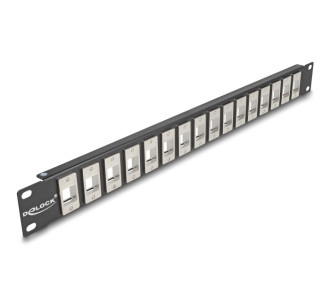DELOCK Keystone patch panel 66758, 19"/1U, 16x ports, μαύρο