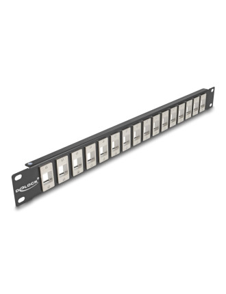 DELOCK Keystone patch panel 66758, 19"/1U, 16x ports, μαύρο