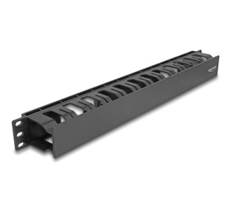 DELOCK cable management 67021 για rack 19"/1U, 2 ανοίγματα, πλαστικό, μαύρο