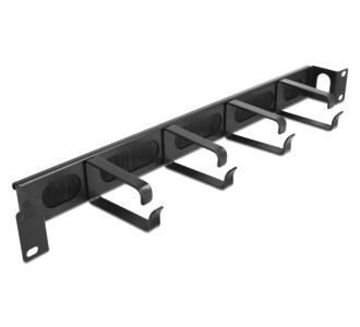 DELOCK cable management 67033, 19"/1U rack, 4x γάντζοι & βούρτσα, μαύρο