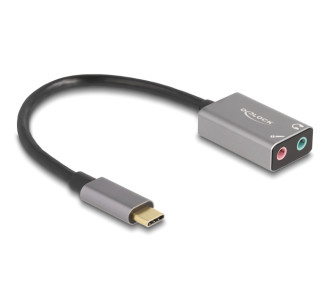 DELOCK εξωτερική κάρτα ήχου 67071, 2x 3.5mm, USB-C σύνδεση, γκρι