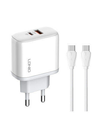 LDNIO φορτιστής τοίχου A2526C με καλώδιο, USB & USB-C, 45W PD, λευκός LDNIO φορτιστής τοίχου A2526C με καλώδιο, USB & USB-C, 45W PD, λευκός