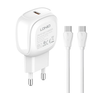LDNIO φορτιστής τοίχου A1206C με καλώδιο USB-C, 1x USB-C, 27W PD, λευκός