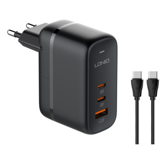 LDNIO φορτιστής τοίχου Q366 με καλώδιο, USB/2x USB-C, 65W, GaN, μαύρος LDNIO φορτιστής τοίχου Q366 με καλώδιο, USB/2x USB-C, 65W, GaN, μαύρος